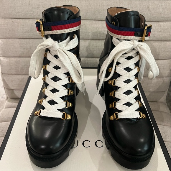 Authentic Gucci Sylvie Web Leather Bootie, Sz 39.5 - Picture 6 of 10